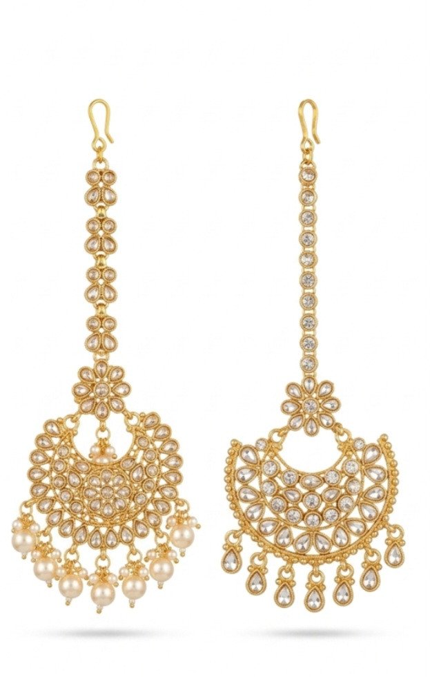 Pearl & Stone Accented Chandbali Maang Tikka