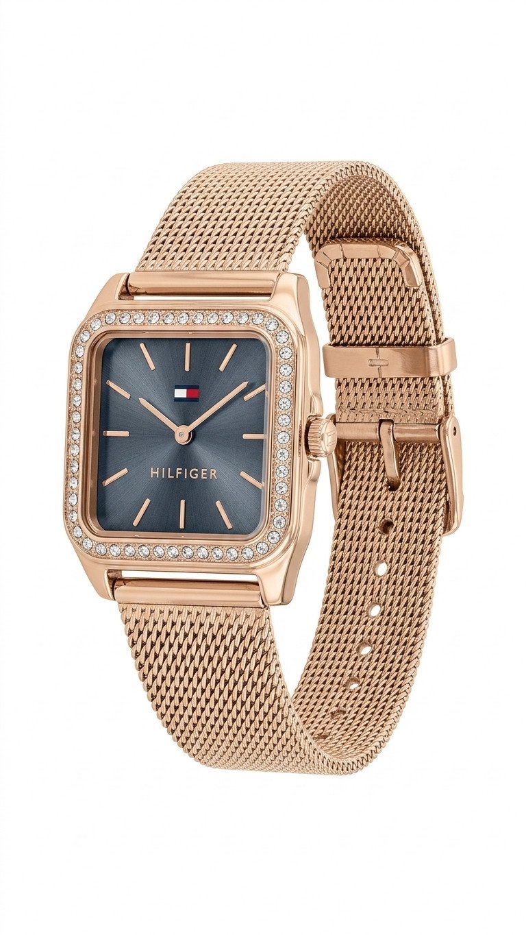 Tommy Hilfiger Lori Square Rose Gold Mesh Ladies Watch