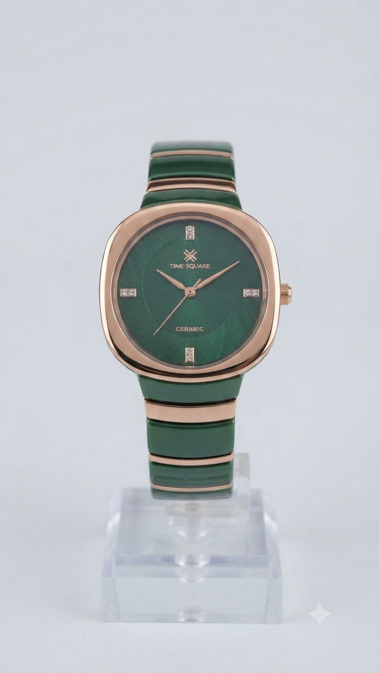 Time Square Ceramic Collection Watch (Green and Rose Gold)