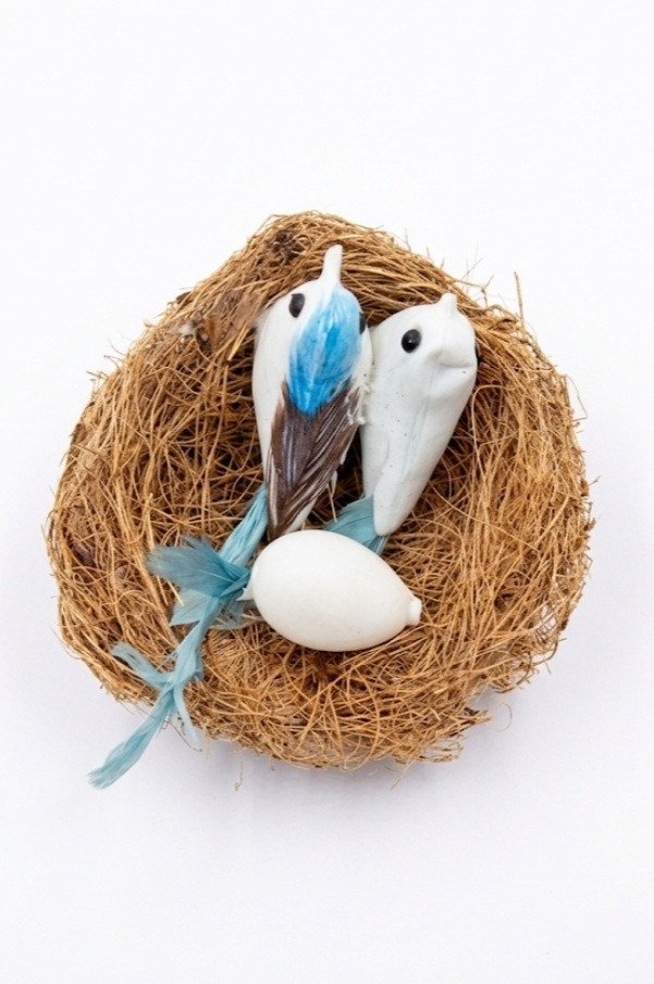 Decorative Birds with Coir Fiber Nest