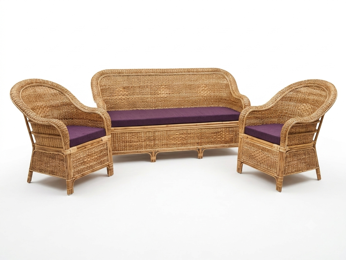 Classic Basket-Weave Rattan Living Room Suite