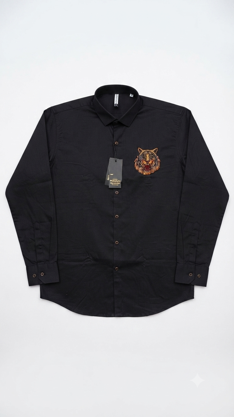 Black Tiger Emblem Button-Down Shirt