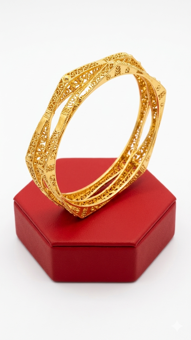 Ornate Gold Filigree Geometric Bangles