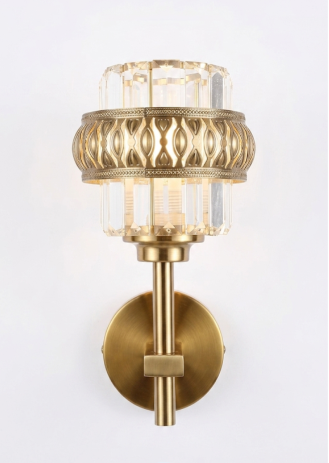 Ornate Brass and Crystal Wall Sconce