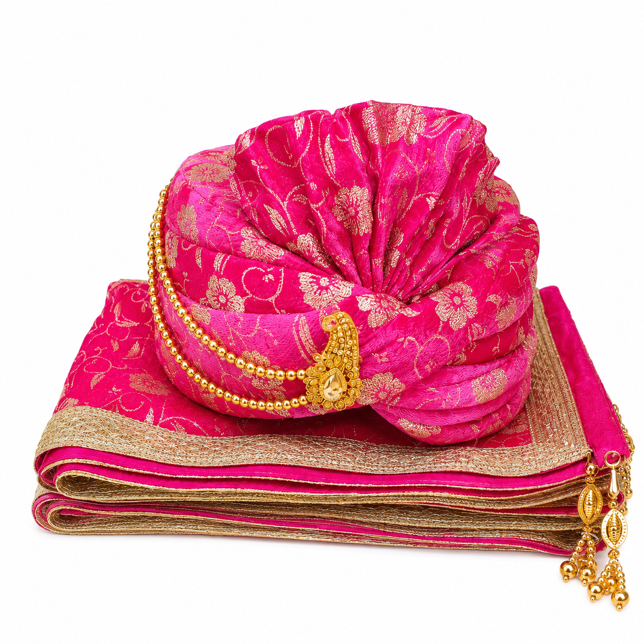 Royal Rani Pink Brocade Groom Safa with Matching Dupatta Set