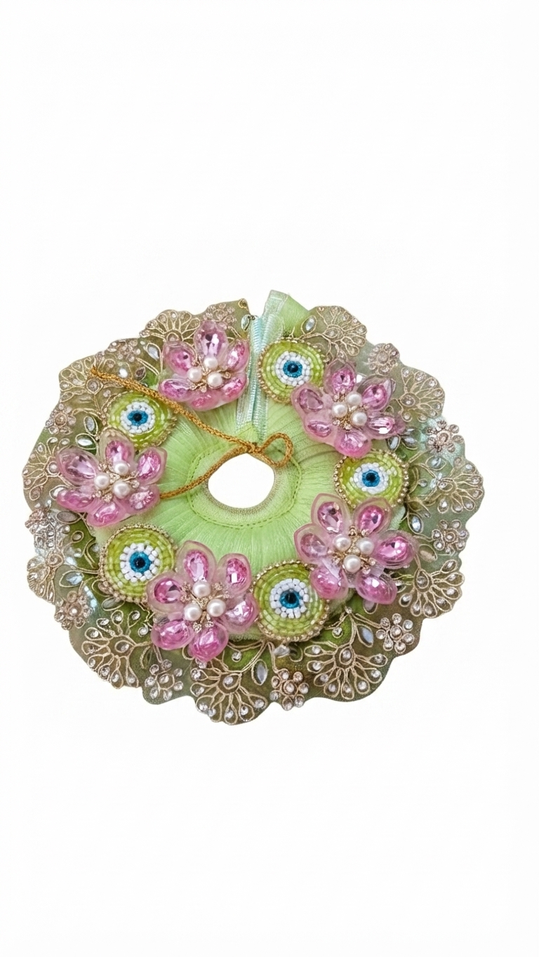 Lime Green Floral & Evil Eye Deity Poshak