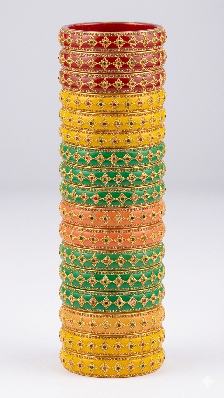 Multicolor Designer Bangle Set or a Rainbow Stone-Studded Bangle Stack