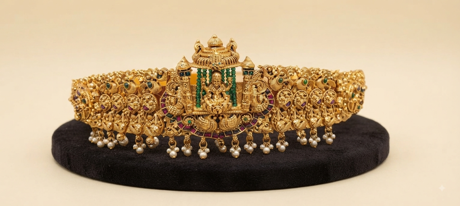 Antique Gold Lakshmi Devi Temple Jewellery