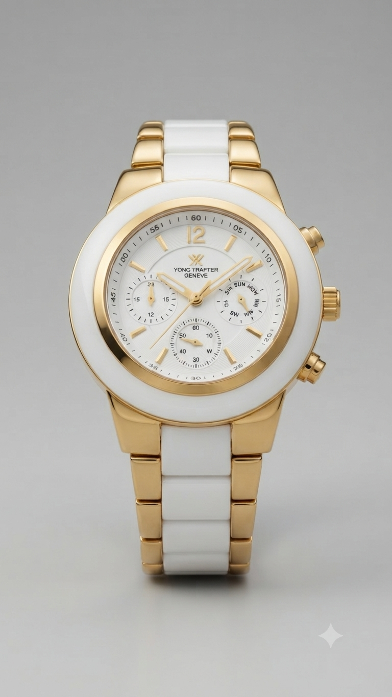 Yong Trafter Geneva Chronograph Watch (White Ceramic and Gold Edition)