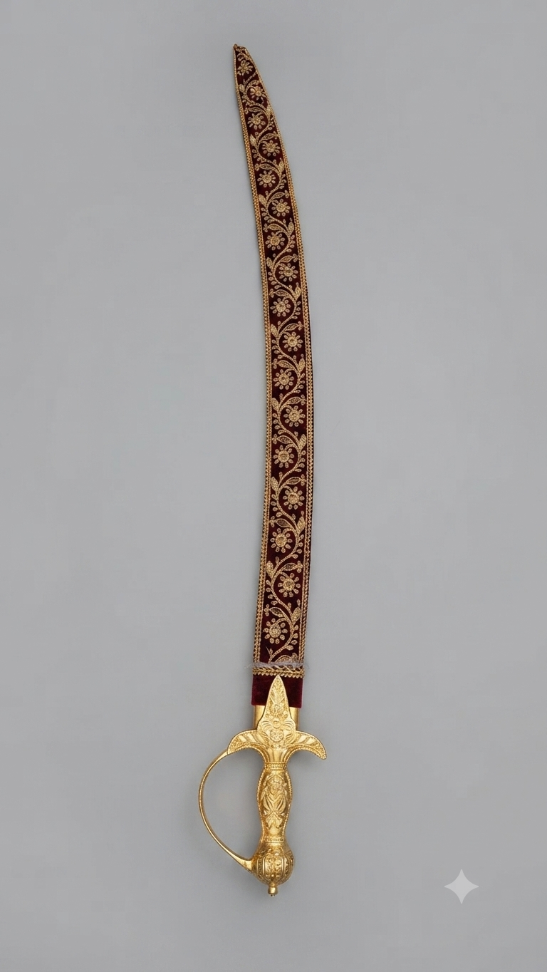Maroon Velvet Floral Embroidered Wedding Talwar (Sword)