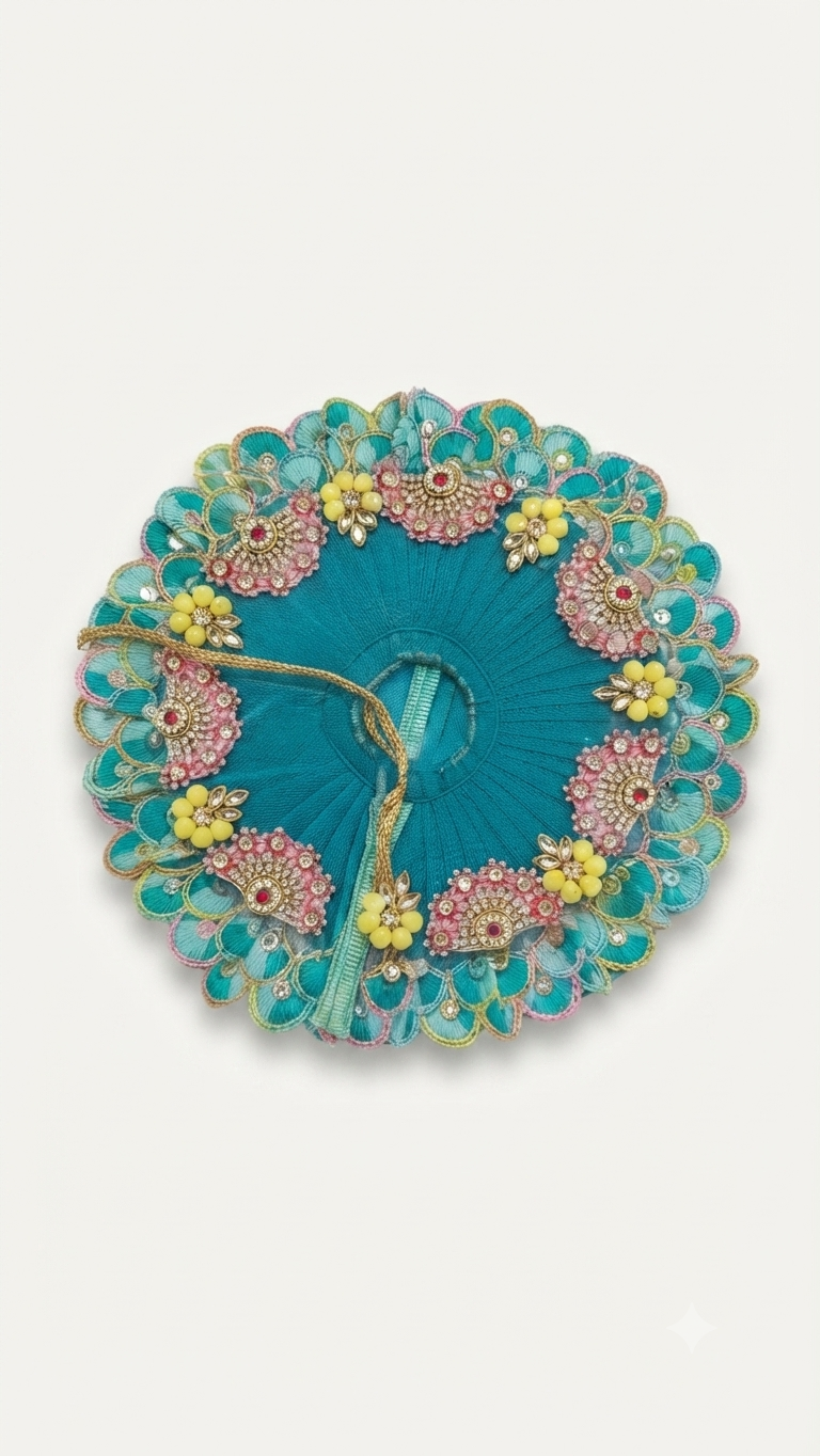Ornate Teal & Pink Floral Laddu Gopal Poshak (Deity Dress)