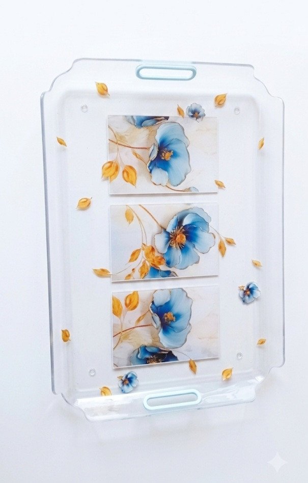 Decorative Floral-Print Clear Serving Tray
