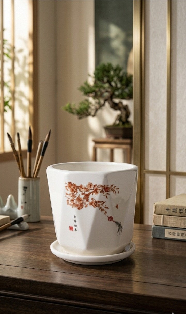 The "Zen Blossom" Geometric Ceramic Planter