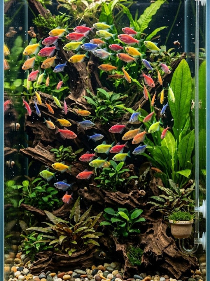 The Rainbow Ribbon: High-Tech Nature Aquascape with GloFish Tetras