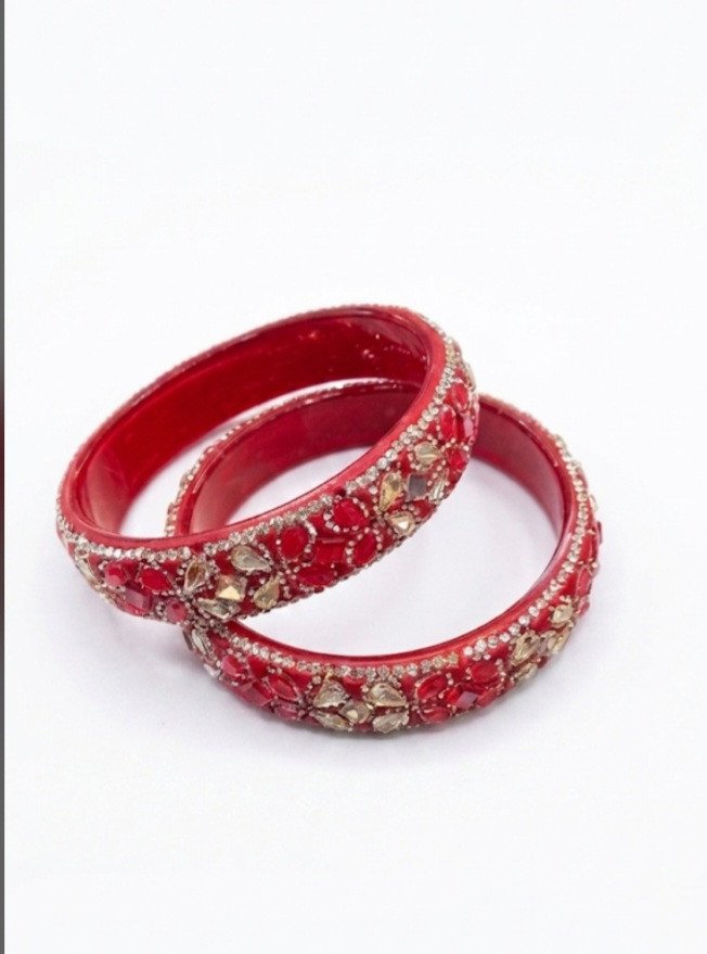 set of two red bangles with stone accents