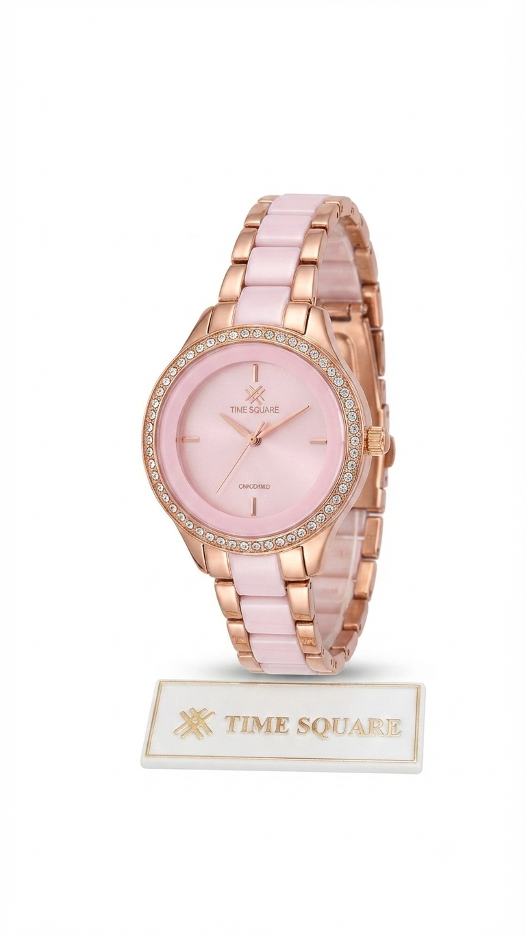 Time Square Women's Rose Gold-Tone and Pink Ceramic Watch