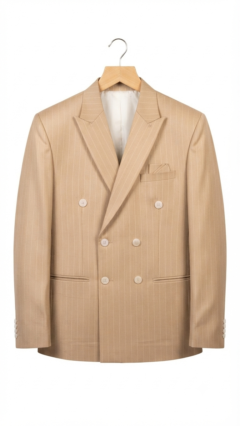 Men's Tan Pinstriped Double-Breasted Blazer
