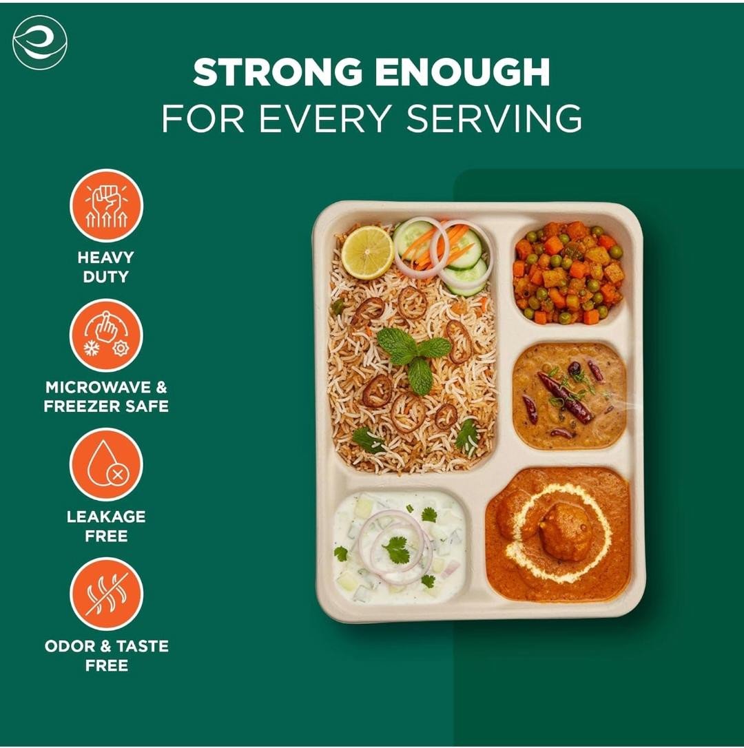Eco Soul | 5 Compartment Bagasse Meal Tray |