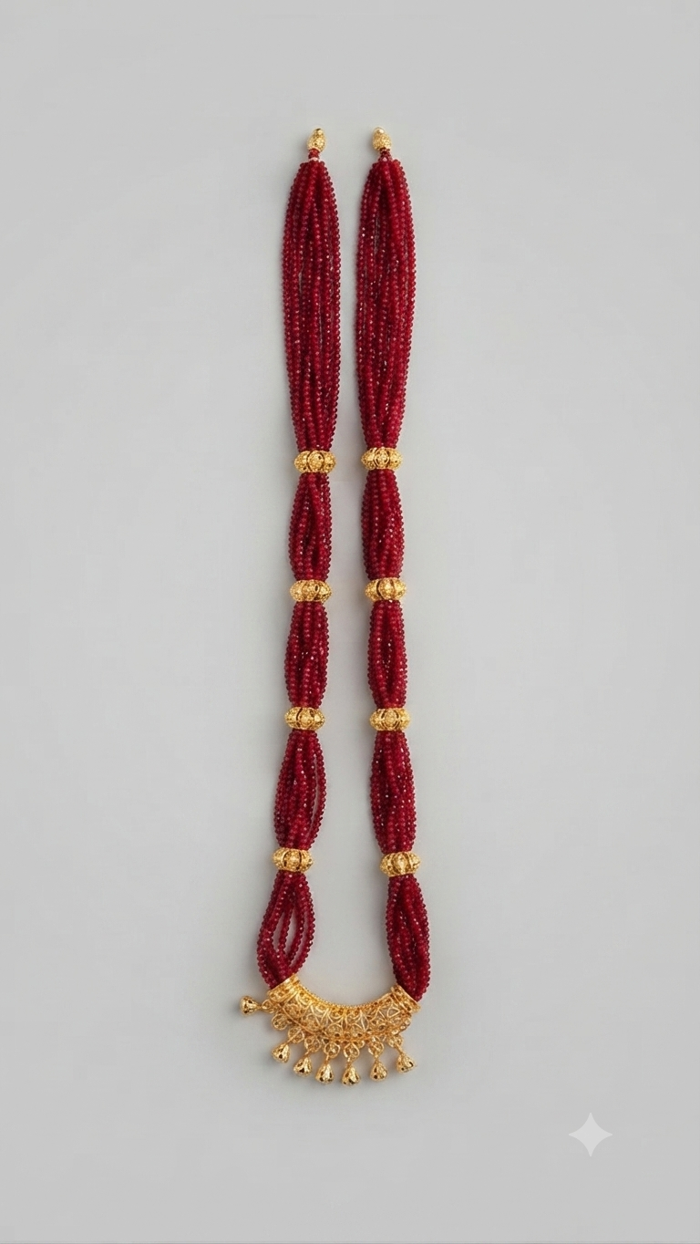 Nepali Gold-Plated Multi-Strand Red Potey Mala (Mangalsutra)