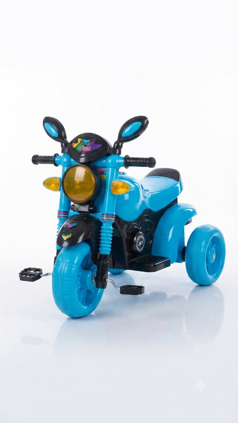 Children's Blue Motorcycle-Style Tricycle