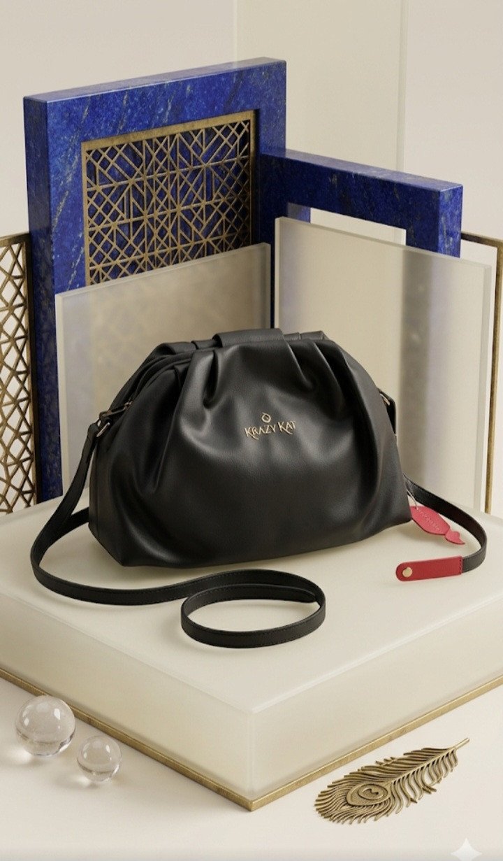 Krazy Kat Slouchy Black Vegan Leather Crossbody Handbag