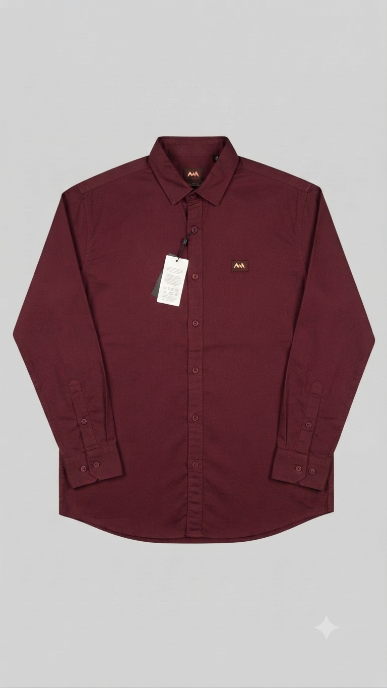 Men's Long-Sleeve Maroon Casual Button-Down Shirt