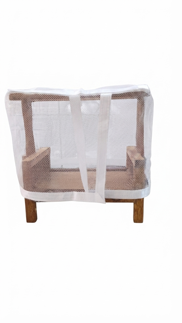 Wooden Deity Bed with Mesh Canopy