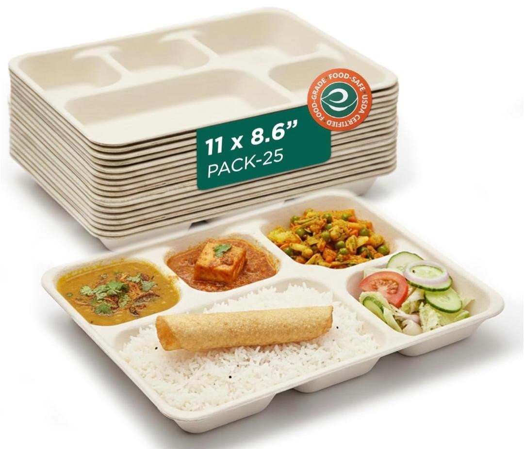 Eco Soul | 5 Compartment Bagasse Meal Tray |