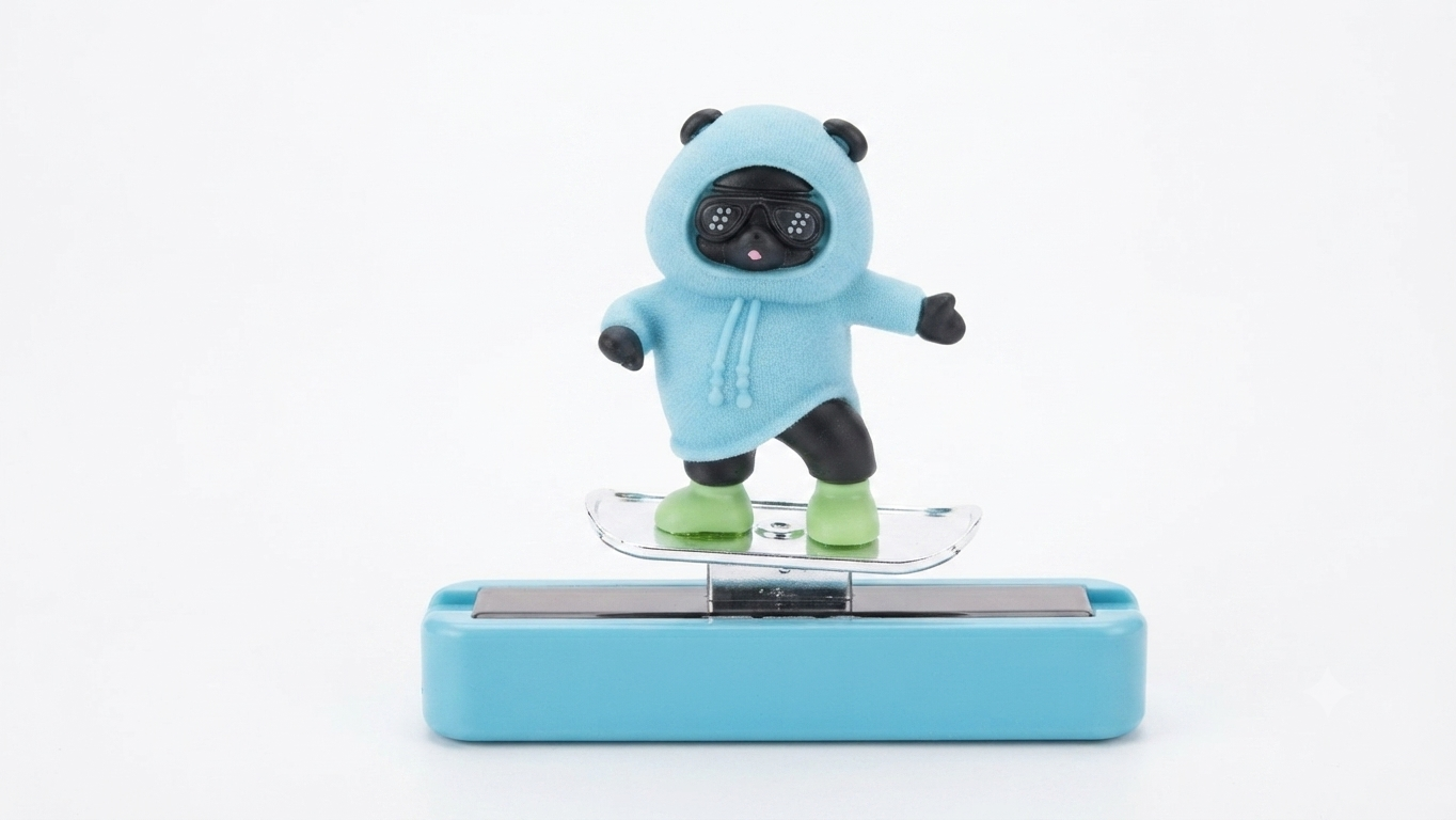 Solar-Powered Surfing Bear Dashboard Ornament