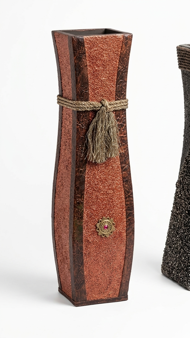 Textured Copper-Toned Decorative Floor Vase