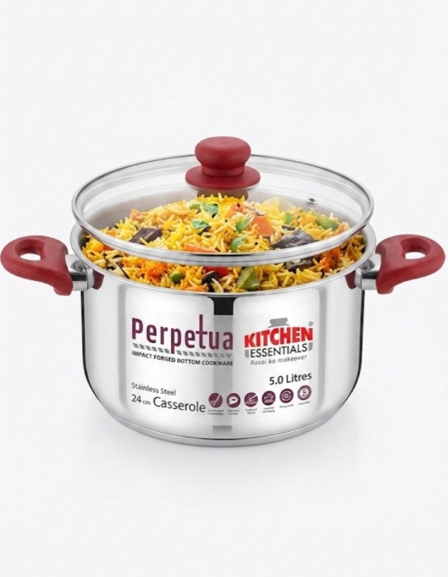 Kitchen Essentials Perpetua Stainless Steel Casserole (24 cm, 5.0 Litres)stainless Pressure