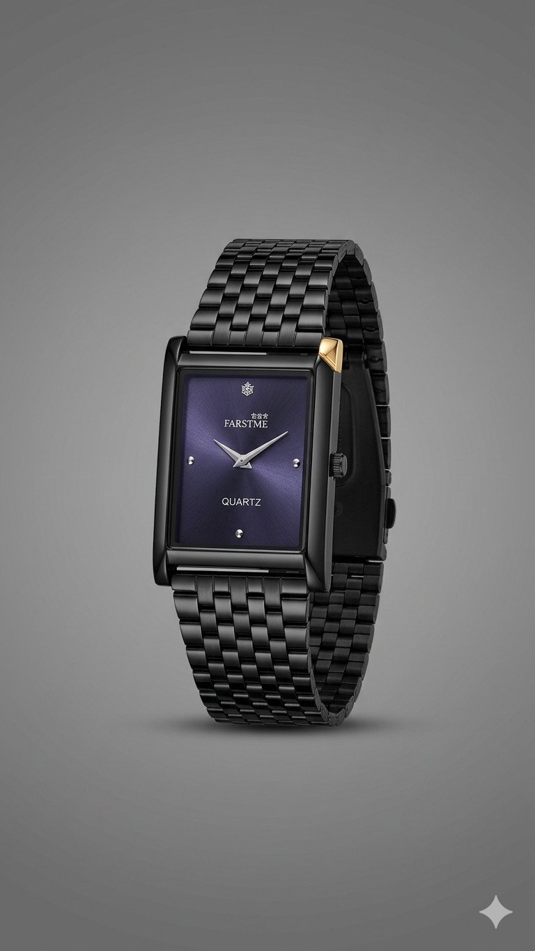 Farstme Quartz Rectangular Purple Dial Black Metal Watch