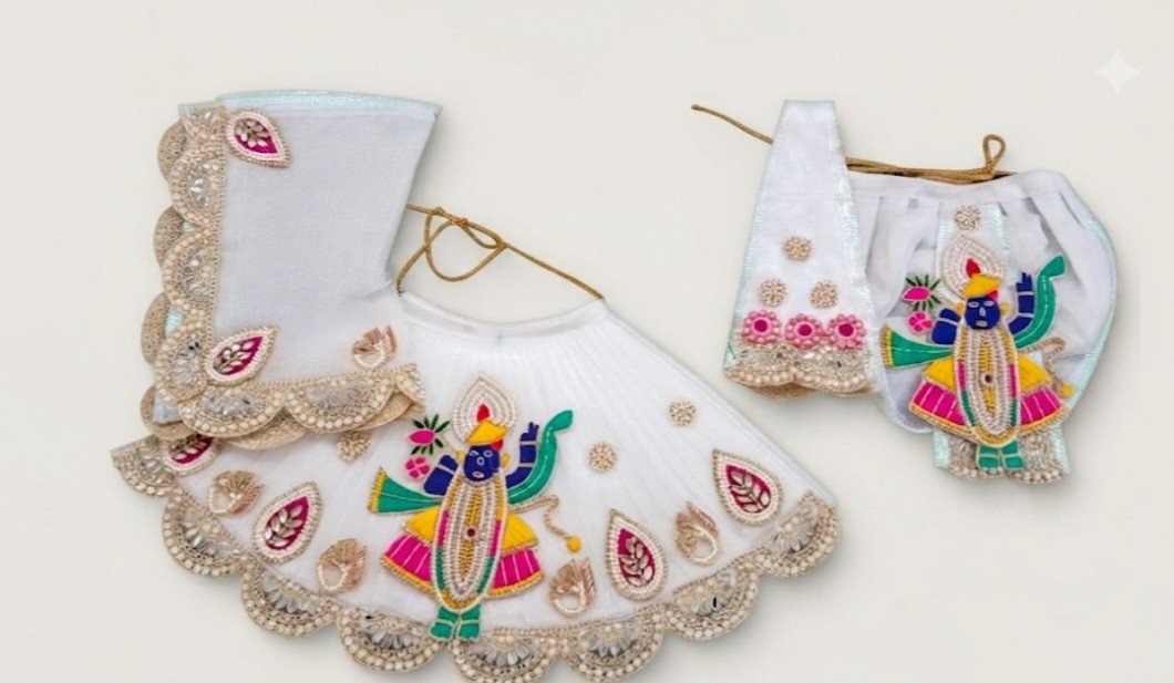 Exquisite White Shimmer Laddu Gopal Poshak (Deity Dress) Set