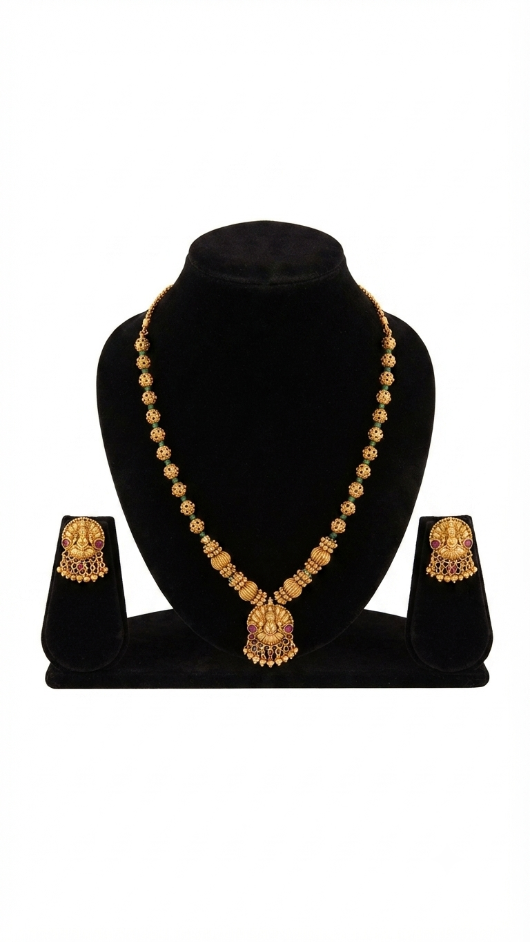 Lakshmi Motif Antique Gold Temple Jewelry Set