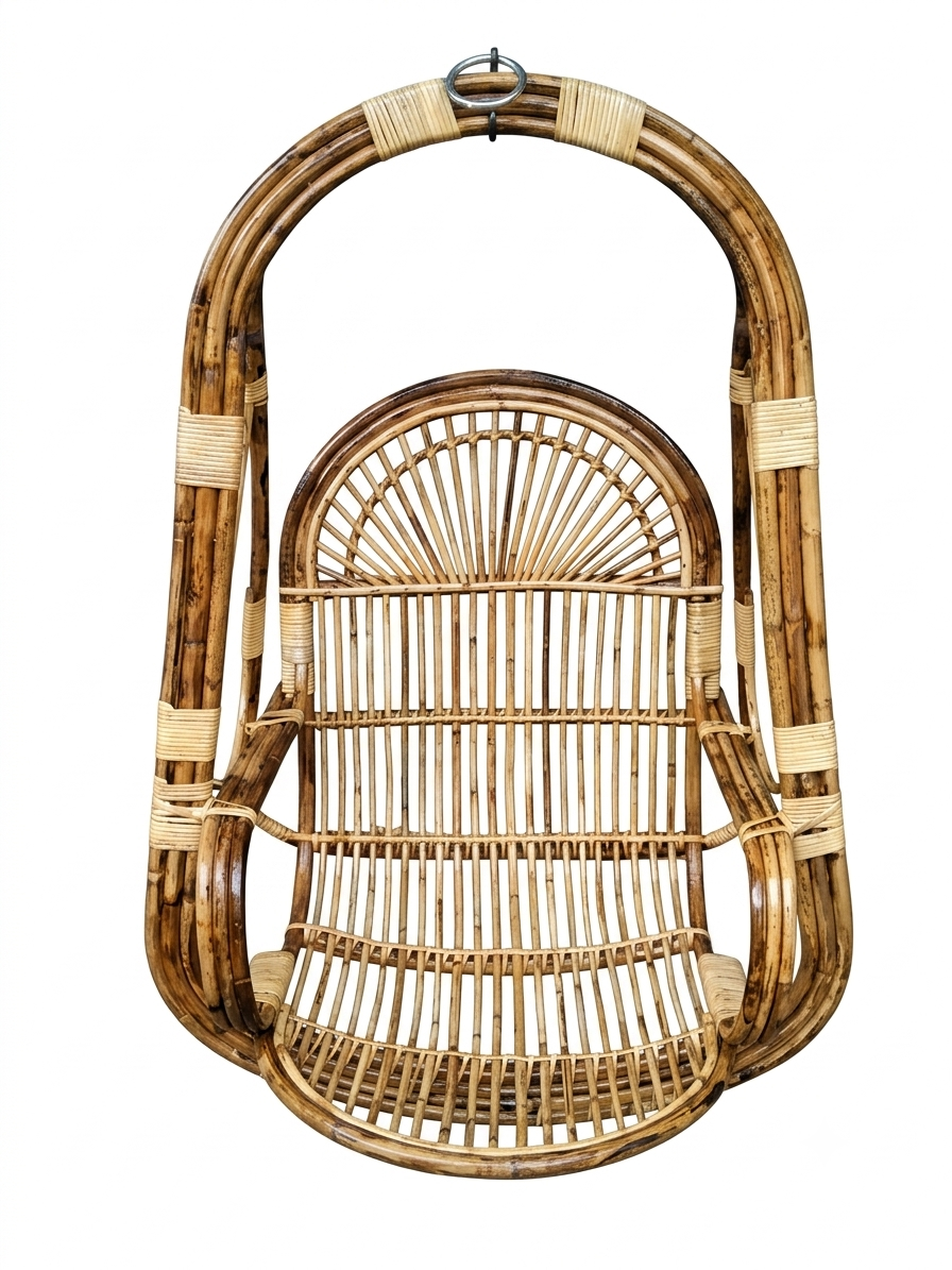 Traditional Sunburst-Back Rattan Hanging Swing Chair
