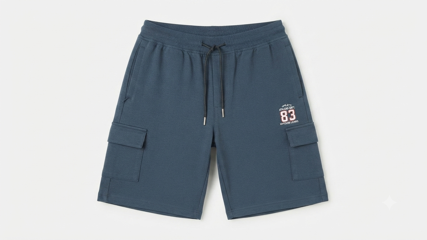 Blue-Grey Knit Cargo Shorts