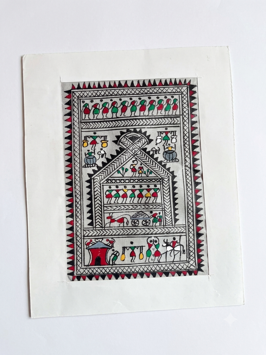 Traditional Warli Painting: Village Domestic and Worship Life Panel