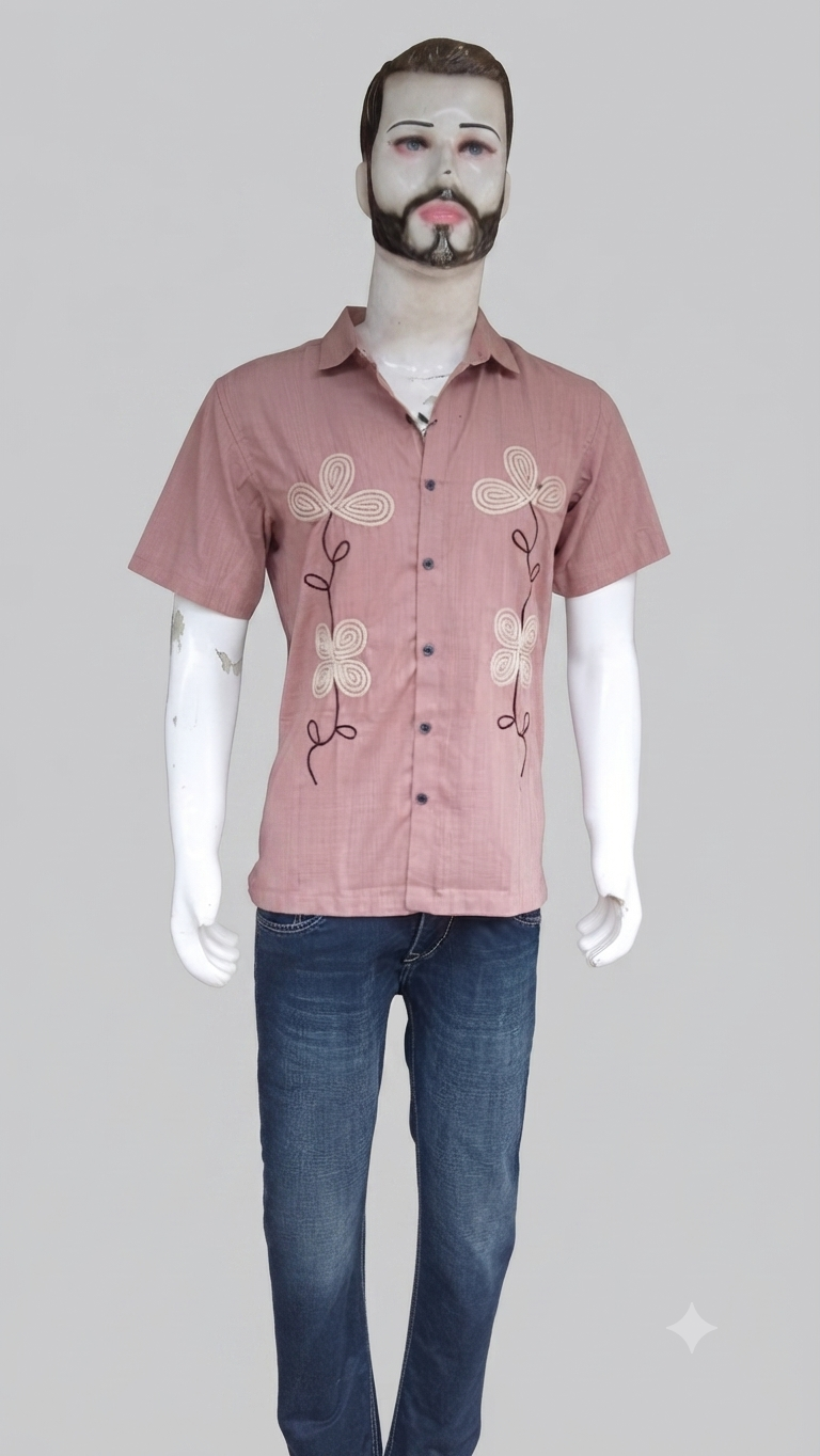 Men's Designer Short-Sleeve Embroidered Shirt and Denim Set