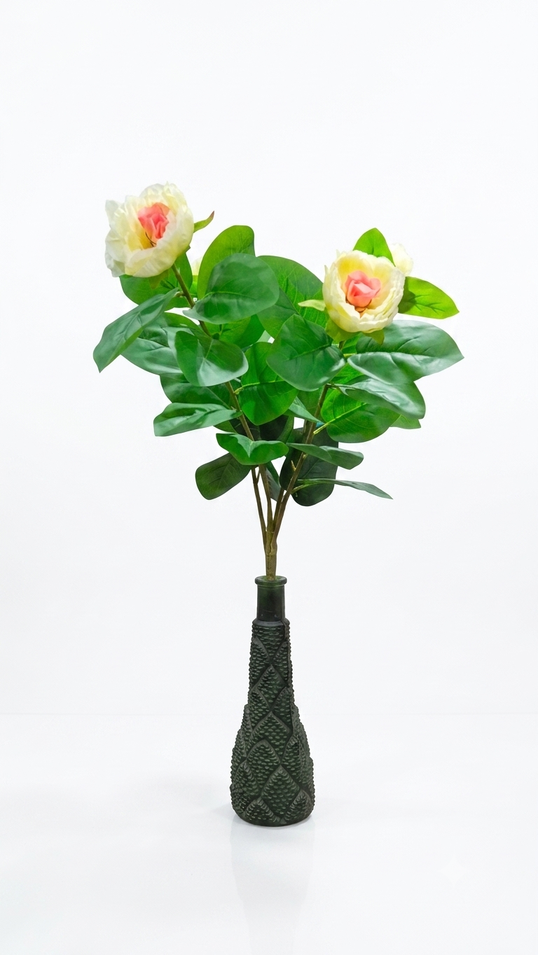 Pinecone Textured Bottle Vase with Faux Peonies