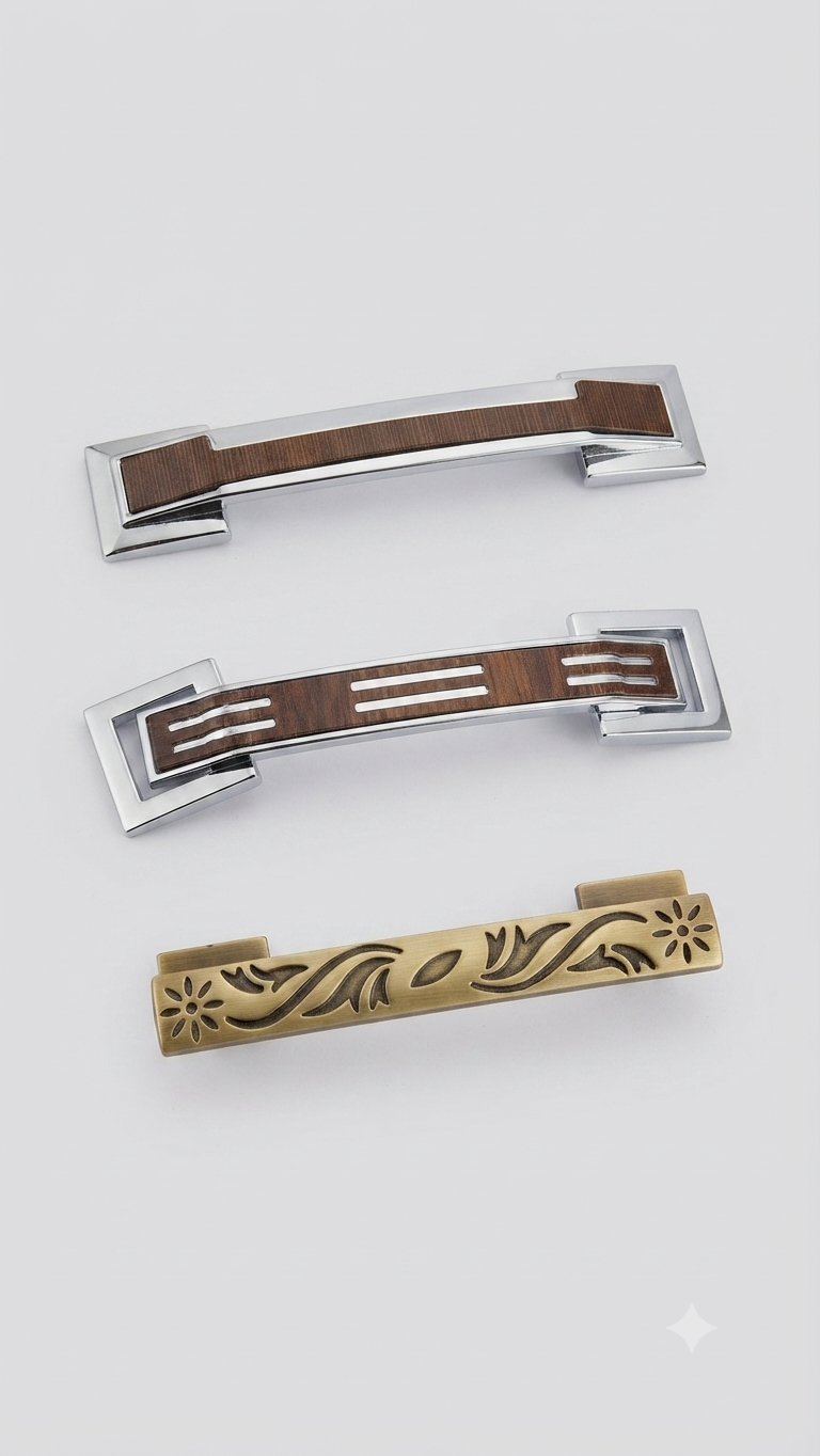 Articulated Chrome and Wood Drawer Handle