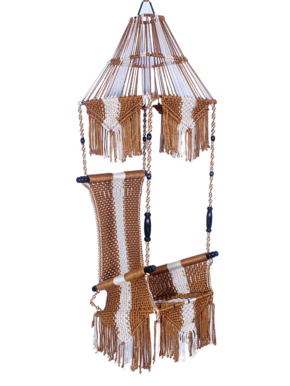 Macramé High-Back Hanging Swing Chair with Canopy / Jhula