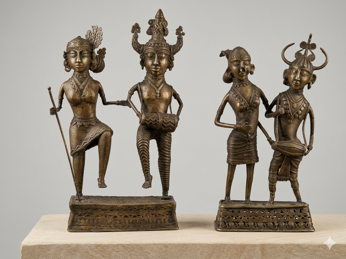 Traditional Bastar Tribal Dokra Metal Figurines: Dancers and Drummers