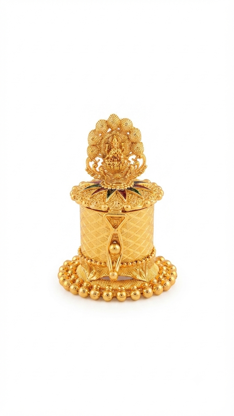 Ornate Goddess Lakshmi Gold-Plated Sindoor Box