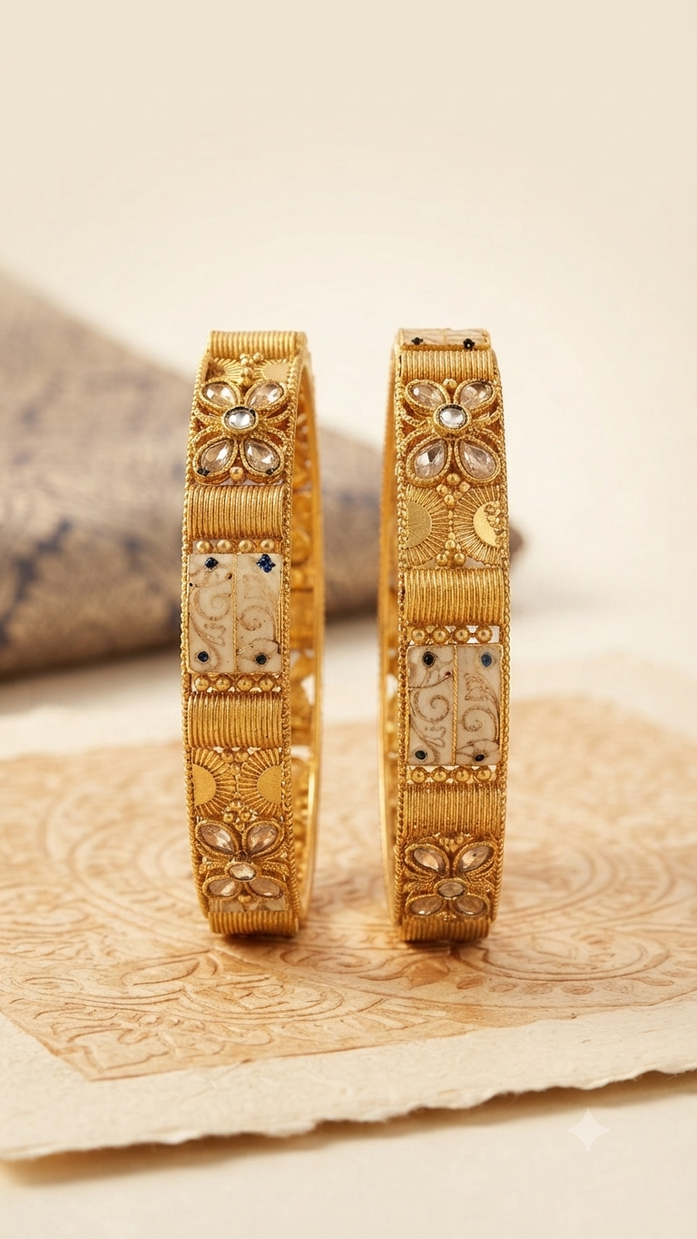 Traditional Meenakari and Kundan Gold-Plated Bangles